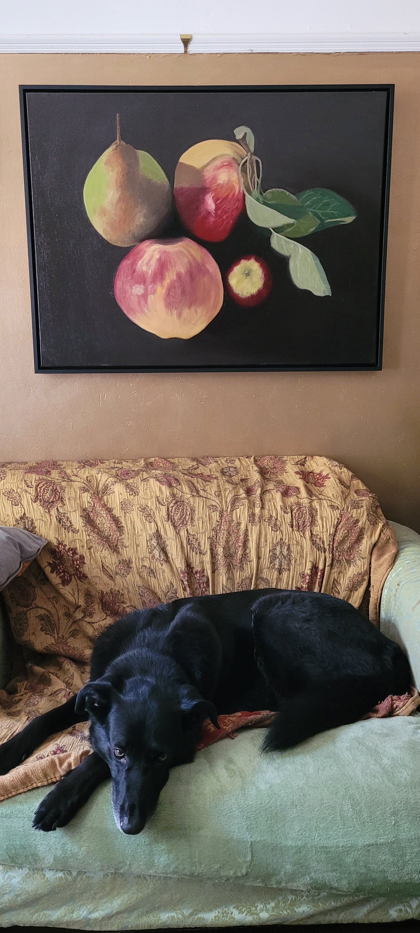 Mele e pere - Pittura a olio incorniciata
