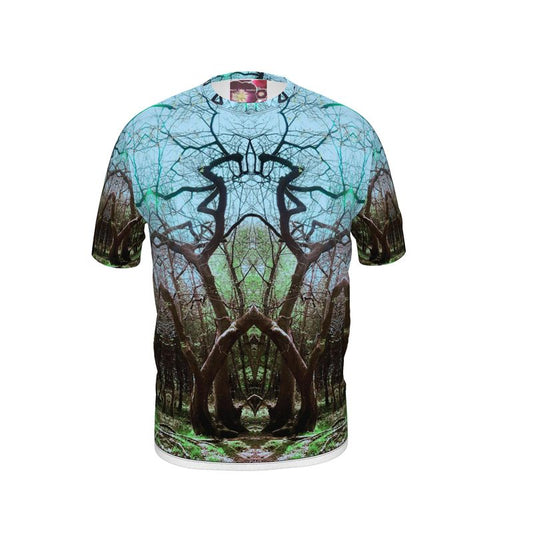 Tree Majesty Mens Unisex Fitted Designer Blue T Shirt Artist Designed Nature Print