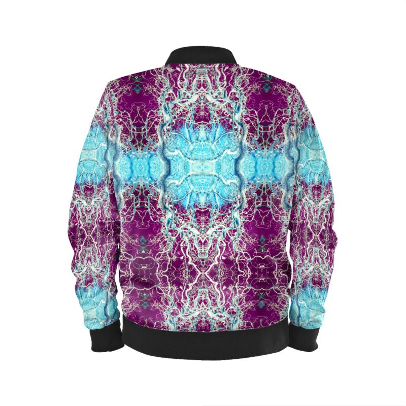 Curly hazel blue and purple designer bomber jacket