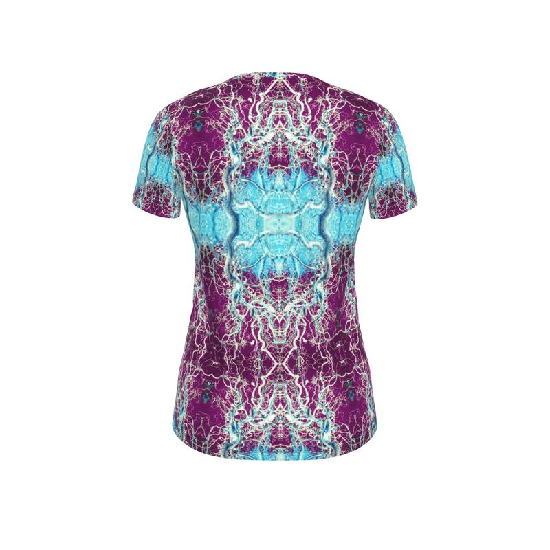 T-shirt ajusté de créateur confortable, violet et bleu, noisette bouclée