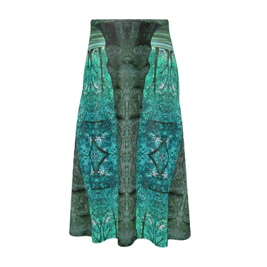 Aqua Blue Turquoise Tree Architecture designer midi skirt