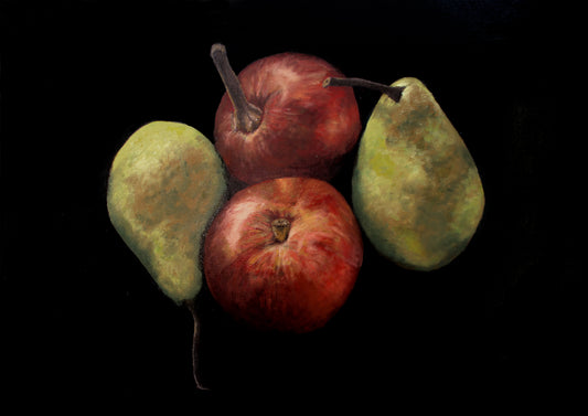 Pommes et poires 2- Peinture à l’huile encadrée