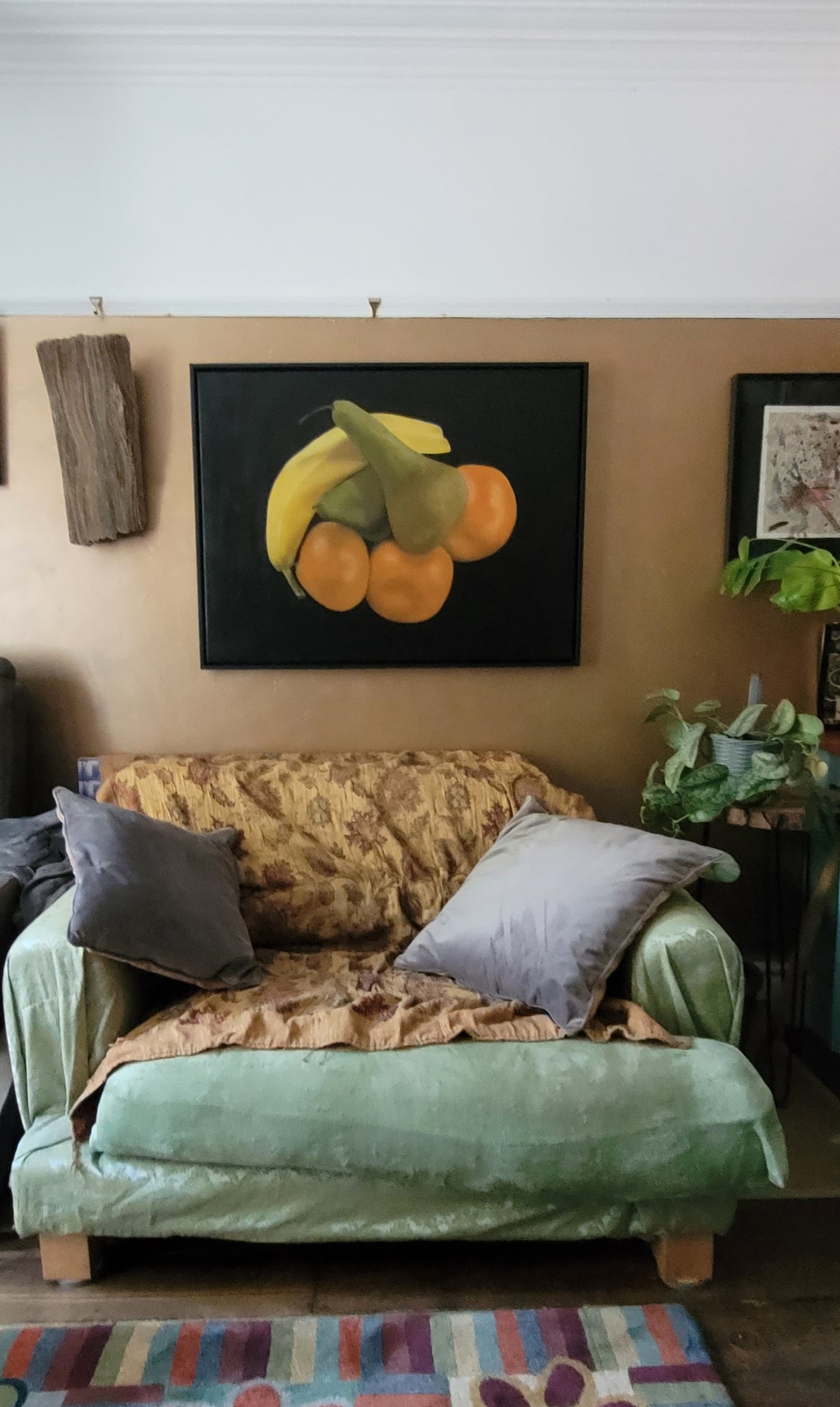 Poires, bananes et satsumas - Peinture à l’huile encadrée