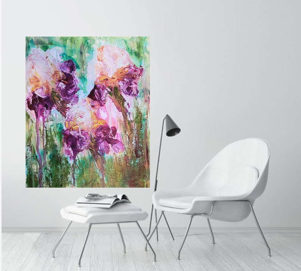 Iris Garden. Oil Painting and Prints