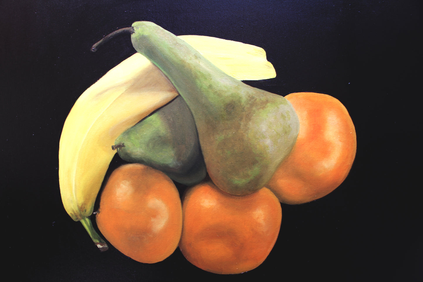 Pears, Banana and Satsumas- Framed Oil Painting