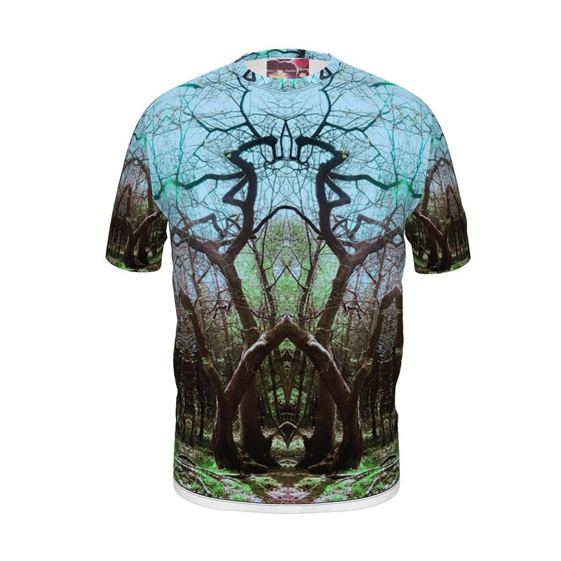 Tree Majesty Mens Unisex Fitted Designer Blue T Shirt Artist Designed Nature Print