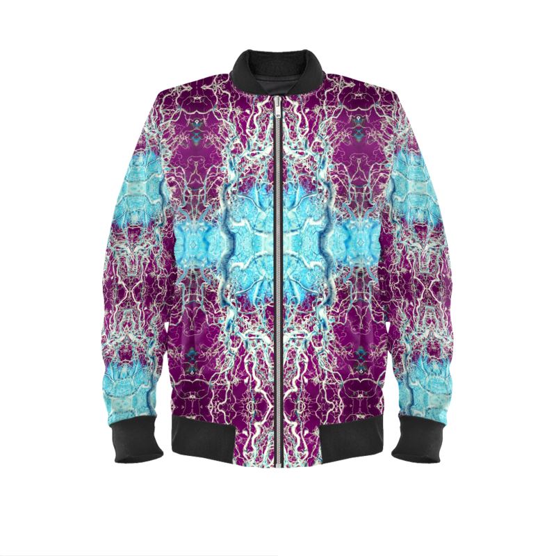 Curly hazel blue and purple designer bomber jacket