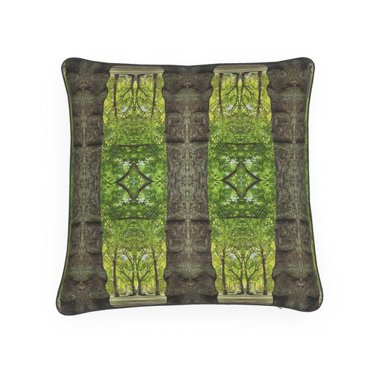 Soft natural Green Tree Architecture Cushion. Designer Homeware